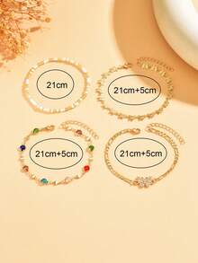 Bộ 4 chiếc vòng chân hạt cườm nhiều lớp màu vàng kim, trang sức chân thời trang phù hợp để đeo hàng ngày, hẹn hò, dự tiệc, đi biển. Dây chuyền thủ công có thể được tùy chỉnh theo chiều dài mong muốn. - Nhiều màu - Xem 4