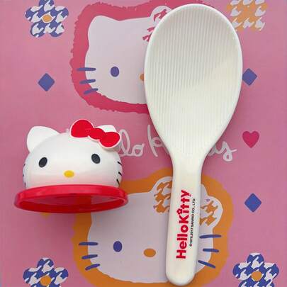 SANRIO 1个粉色不粘饭勺 - 设计便于站立和收纳，耐用塑料厨房用具，适合家庭和餐厅使用，印花装饰可爱，不粘
