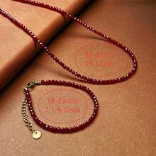 2 piezas Elegante conjunto de collar y pulsera de piedra de granada, corte natural y piedra preciosa pulida a mano - Multicolor - Ver 3