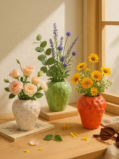 草莓梦境花瓶——为您的家居增添一抹甜蜜色彩，是馈赠亲友、现代装饰、家居点缀、置物架装饰、餐桌摆件、客厅装饰、抽象艺术雕塑和餐厅中心摆件的理想之选。