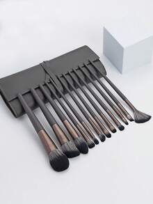 12-delars grå sminkborsteset med borsthållare, multifunktionella professionella kosmetiska verktyg - Mörkgrå - Visa 3