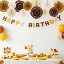 12 Peças Conjunto de Decoração de Leque Redondo de Favo de Mel de Papel Marrom, Adequado para Aniversário Boho Neutro, Chá de Panela, Despedida de Solteira, Cabine Fotográfica de Casamento, Decorações de Festa de Papel para Aniversário - B - Visão 5