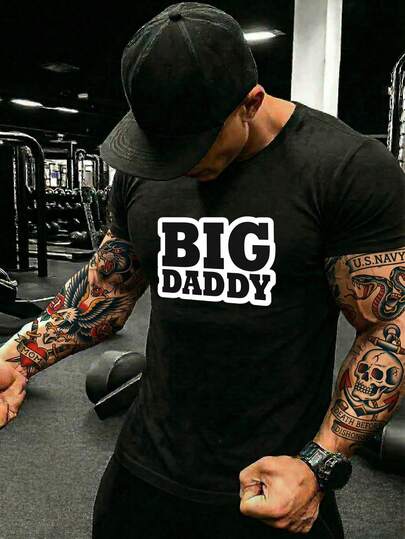 男士时尚字母印花短袖T恤，适合夏季健身、运动、骑行、跑步等场合。