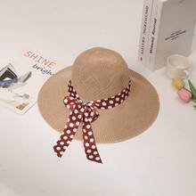 New Summer Women's Polka Dot Hat With Bow And Ribbon, Suitable For Travel And Beach, Wide Brim Sun Protection Hat - Multicolor - View 2