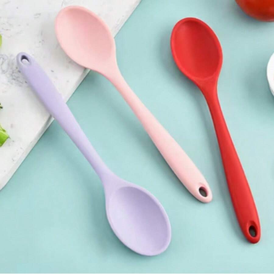 4pcs Silicone Spoons - Heat Resistant Non-Stick Kitchen Mixing Spoons, 8 Inch (20.5cm) Mixing Spoons Tool, Ladle Spoon Rice Spoon Adult Spoon Kitchen Supplies, Suitable For Mixing, Baking, Serving, Cooking And Stirring