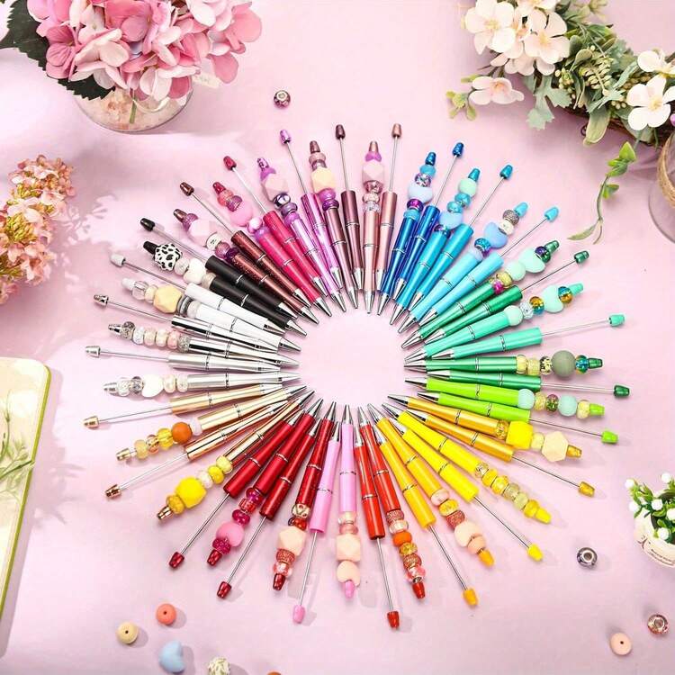 DOMUUH 30pcs/Pack Plastic Pens With Beads, Suitable As Mother's Day Gift, Graduation Gift, Office Use Or Back To School Items - A - View 5