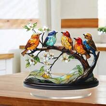 BTU665-672 Decoración de escritorio acrílica 3D con rama de árbol y pájaro de colores, ornamento creativo para el hogar - B - Ver 5