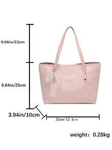 粉色优雅女士单肩包，大容量PU手提包，带吊坠装饰，适合OL - 粉色 - 查看 7