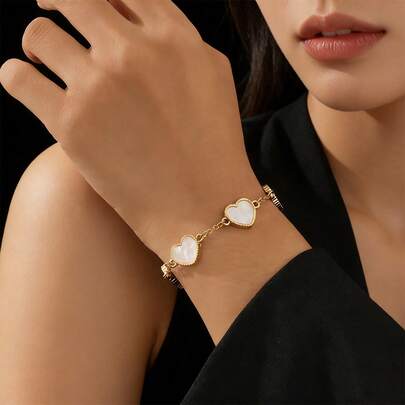 1 Peça Pulseira de Metal Branco em Formato de Coração Delicada e da Moda, Adequada para Uso Diário, Escritório e Transporte