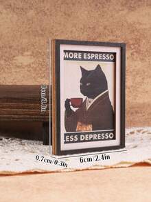 1pc Black Cat Drinking Coffee Design Wooden Refrigerator Magnet, Craft Gift Suitable For Home Fridge And Mailbox Decoration! - one-size - View 4
