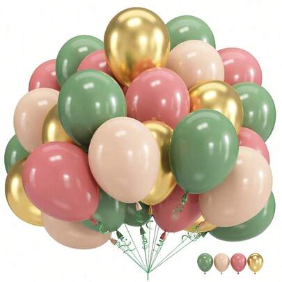 35pcs Sage Green & Pink Balloons, Sage Green & Metallic Gold Balloons, Olive Green & Gold Balloons, Suitable For Birthday, Jungle, Forest Themed Party Decorations
