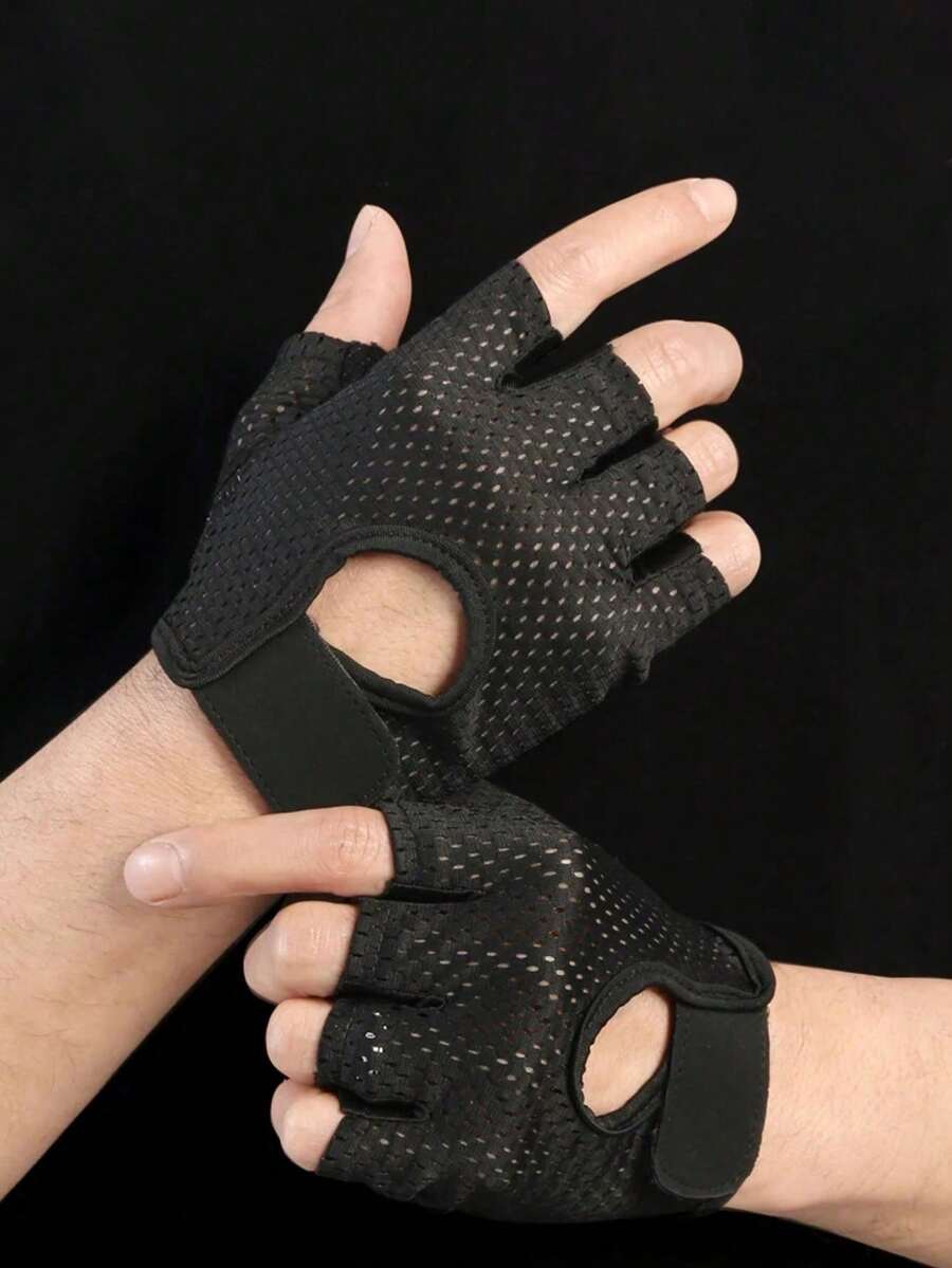 1 Pair Unisex Fingerless Fitness Gloves, Anti-Slip Breathable For Dumbbell, Outdoor Sports, Cycling, Weight Lifting, Rowing, Climbing - A - View 1