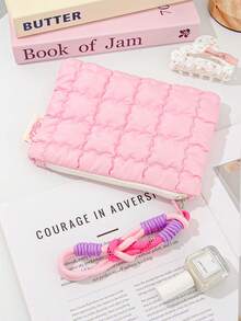 1pc Solid Color Plaid Quilted Multipurpose Storage Pouch, 6 Inch E-Reader Case Suitable For Kindle Accessories, Women's Accessories, Coin Purse, Cosmetic Bag, MP3/MP4/MP5 Storage Bag, Phone Bag, Suitable For Kindle Paperwhite E-Book Reader, 6 Inch E-Reader Case Suitable For Kindle/Boox Electronic Devices Protection Bag, Student Daily Use, Travel Essentials, Household Necessities - Multicolor - View 12