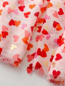 女士甜心图案围巾，金箔亚麻披肩，柔软舒适的旅行披肩 - 紅色 - 查看 5