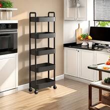 Carrito de cocina, camión de almacenamiento, cesta móvil, estante de ruedas negras - Blanco - Ver 10