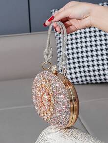 Mini Glitter Sunflower Rhinestone Decor Evening Bag, Handbag For Gala, Party, Formal Dress Accessory - Champagne - View 7