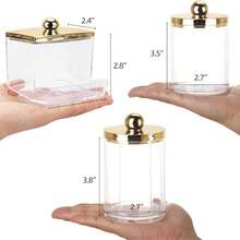 2/3 Pcs Cotton Swab Storage Box Bathroom Set, Includes Gold/Silver Tray, Acrylic Plastic Pill Jars And Covered Cotton Swab Dispenser - Multicolor - View 3