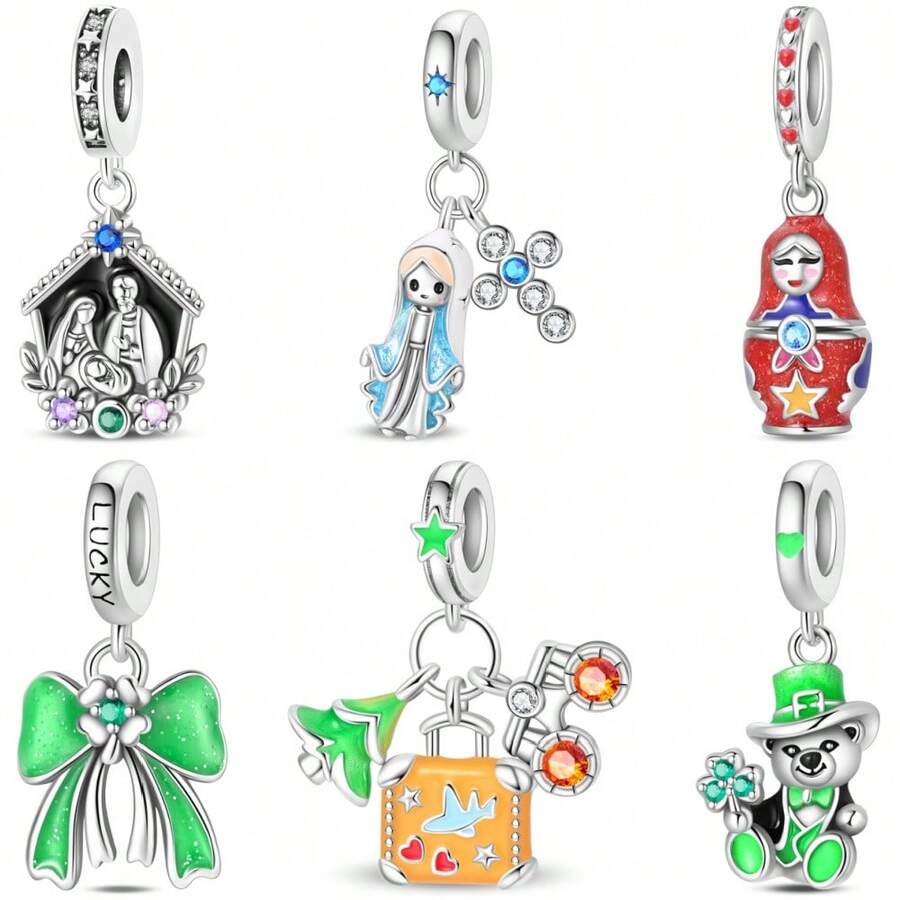 A Silver Plated Bow Set Pendant Suitable For 3mm Original Bracelet Necklace DIY Beaded Women's Daily Gift, Birthday Party Holiday Gift - Multicolor - View 1