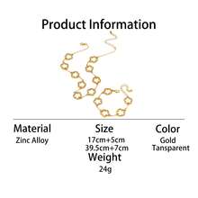 镂空四叶草水钻项链手链套装，优雅女士礼物 - 金色 - 查看 7