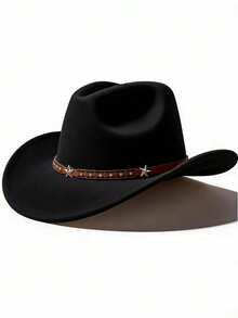 1pc Western Cowboy Hat, Suitable For Men And Women, Soft Wool Felt Material, Leather Strap Cowboy Hat, Suitable For Back To School, Christmas, Halloween, Festivals, Casual Occasions - Style 2 - View 11