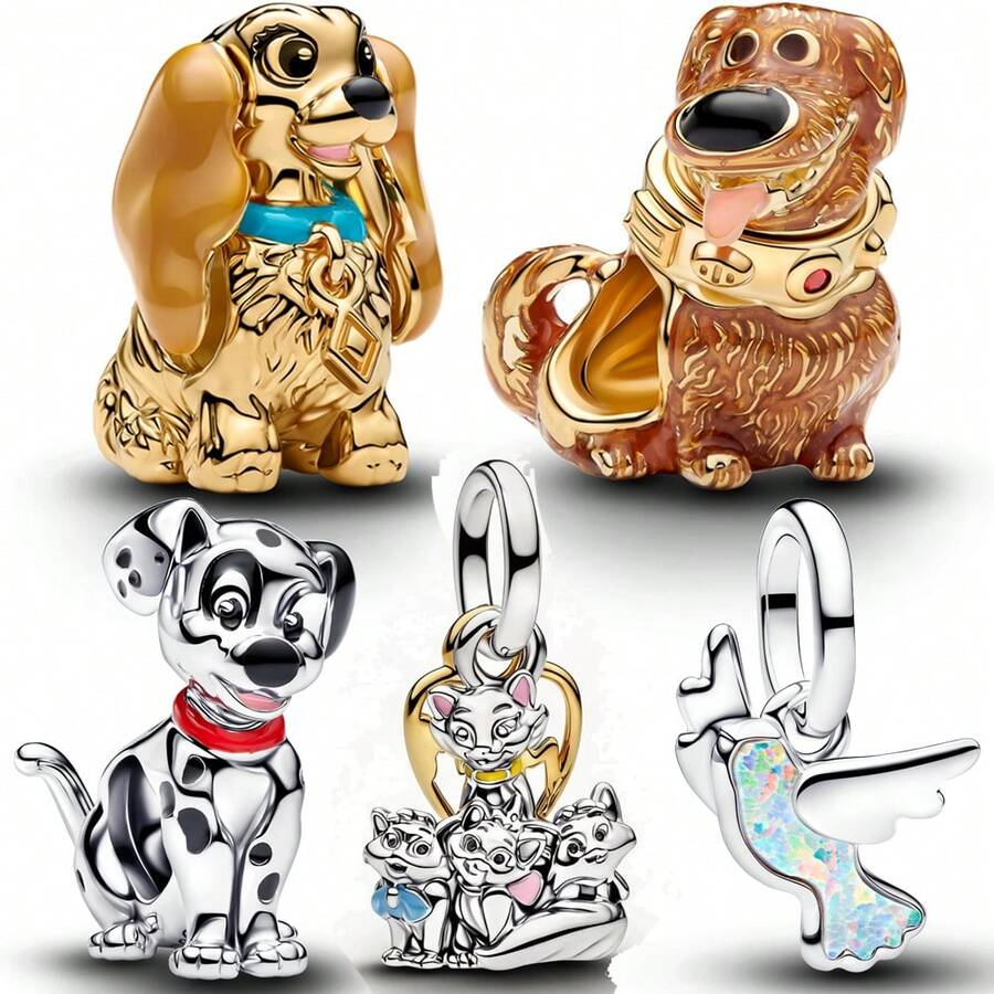 1 件装时尚狗狗吊坠，镀银，适合搭配手链项链，DIY 节日礼物 - 彩色 - 查看 1