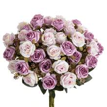 1朵仿真玫瑰，人造花，家居，餐厅，客厅，户外花园装饰，花艺，摄影道具，秋季，春季，花瓶，花墙，花环，婚礼花束，婚礼装饰，DIY花环材料，生日派对装饰材料，家居装饰配件，情人节 - 紫色 - 查看 2