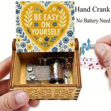 "Be Easy On Yourself" Hand Crank Music Box - Plays "You Are My Sunshine", Mini Vintage Wooden Musical Box For Self-Care, Birthday, Get Well Soon Gift For Women, Teens, Friends - Heart-shaped Music Box - View 5