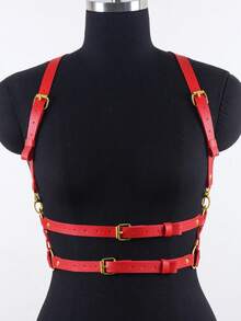 1pc Women's Renaissance Style Burgundy Faux Leather Fashion Suspender, Suitable For Halloween Party Or Daily Wear - Red - View 2