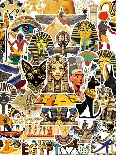 50pcs Cartoon Egyptian Culture Graffiti Stickers, Middle Eastern Culture Waterproof Reusable Stickers For Motorcycle Helmet, Car, Gift Box, Envelope, Graffiti Stickers, Guitar, Laptop, Luggage, DIY Crafts, Helmet Stickers, Gamer Stickers, Sticker Book, Games, Diary Stickers, Bicycle Stickers, Gamer Birthday Party, Gamer Party, Office Decor