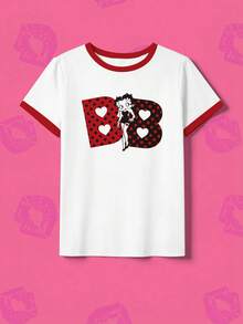 Whysmera SHEIN X Betty Boop Áo thun nữ hợp tác dễ thương, mang đến sự vui tươi cho trang phục thường ngày. - trắng - Xem 1