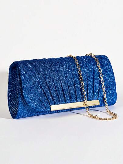 Túi xách cầm tay xếp ly thanh lịch dành cho nữ, túi dự tiệc có dây đeo dạng xích.