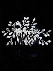 优雅水晶花朵新娘发梳，银色点缀，婚礼发梳，新娘发饰，婚礼专属发梳，新娘发饰，发饰，侧梳，教育用品，发饰，梳子，发梳 - 彩色 - 查看 2