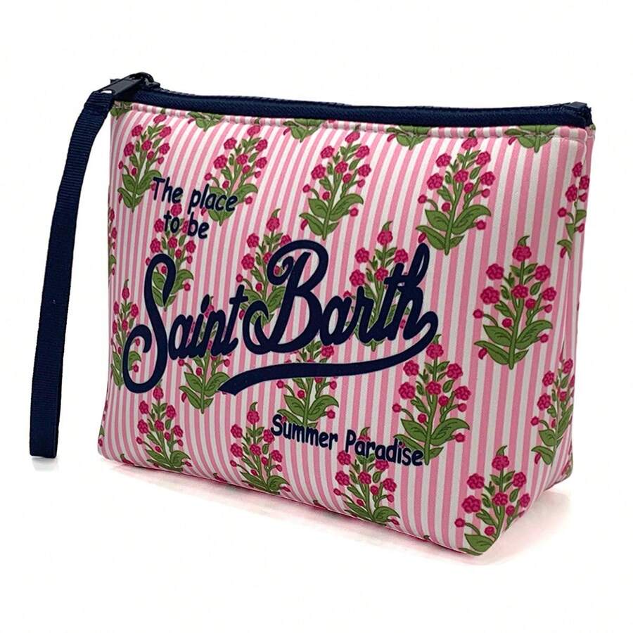 All-In-One Travel Toiletry Bag, S-Saint B-Barth Material, Portable Striped Toiletry Bag, Cosmetic Bag, Handbag, Cosmetic Bag, Waterproof Travel Bag, Travel Organizer With Zipper, Lightweight Makeup Case, Unisex Travel Gift. - 淺粉色 - 查看 1