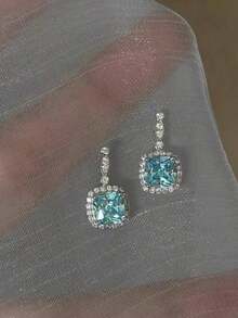 4pcs/Set Ocean Heart Shaped Blue Cubic Jewelry Set Necklace, Earrings, Ring, Girlfriend, Daily Wear & Special Occasions - Màu xanh lam - Xem 3