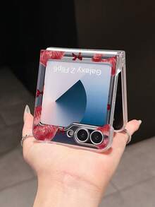 1pc Fashion Simple Matte PC Material Simple Cute Bow Lipstick Element Folding Phone Case, Can Protect And Prevent Falling For: SamsungGalaxy Zflip 3/Zflip 4/Zflip 5/Zflip 6/Zflip 7/ Find N3 Flip/ Razr 50 Ultra/ Razr 60 Ultra/ 60/ Lola Razr 50/XiaomiMIX Flip/Galaxy Z Flip7 FE - Clear - View 3