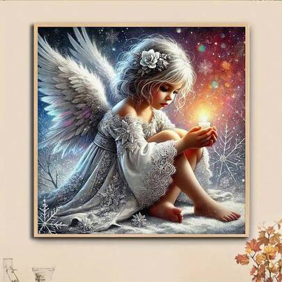 1pc DIY Angel Pattern 5D Diamond Painting Kit, [30*30cm/11.8*11.8in] [40*40cm/15.7*15.7in], Suitable For Adult Beginners DIY Mosaic Diamond Art, Full Drill Handmade Hobby, Wall Decor For Living Room, Bedroom, Office, Surprise Gift For Family And Friends, Frameless