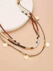 1pc New Bohemian Beaded Necklace, 3-Layer Handmade Woven Necklace, Suitable For Daily Wear - Multicolor - View 4