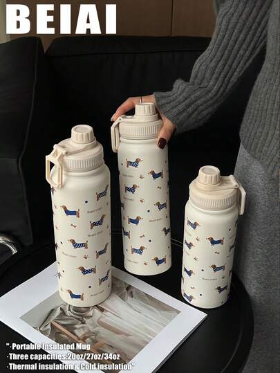 1pc 600ml/20.29oz, 800ml/27.06oz, 1000ml/33.82oz Blue Dachshund Stainless Steel Double Wall Insulated Tumbler, Outdoor Sports Water Bottle, Flat Bottom Cup, Suitable For Office, Outdoor, Home, Car, Birthday, Valentine's Day, Mother's Day, Graduation, Anniversary, Back To School Gifts