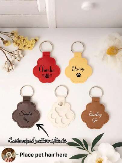 1pc Customized Pet Hair Memorial Keychain, Dog/Cat Hair Memorial Keyring, Personalized Cat Hair Memorial Keychain, Portable Pet Hair Storage Bag, Dog Hair Storage Keyring, Embossed Pet Hanging Ornament Gift, Pet Hair Capsule Keychain Memorial, Customized PU Leather Keychain, Personalized Keyring, Personalized Keychain, Pet Hair Memorial Keychain