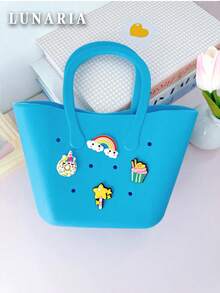 Children Silicone Solid Color Flower Hollow DIY Detachable Handbag Mini Rubber Tote Bag Small Rubber Beach Bag For Kids(Random Pattern) - 彩色 - 查看 11