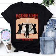Dark Lord Worship T-Shirt, Coffee Lover T-Shirt, Vintage Witch T-Shirt, Halloween Coffee T-Shirt, Funny Meme T-Shirt, Coffee Addict T-Shirt - 黑色 - 查看 1