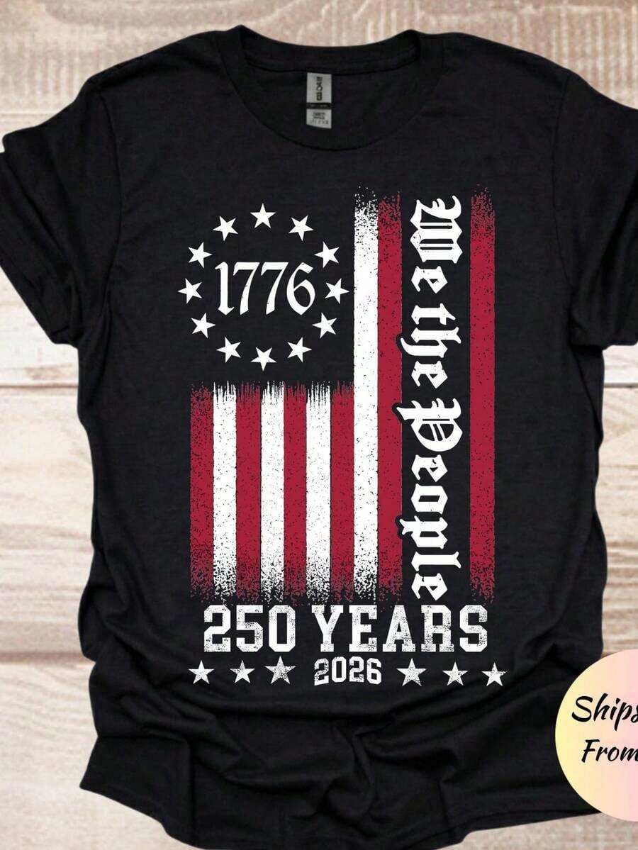 250th America Anniversary Shirt US 250 Years Sweatshirt We People Shirt Vintage Independence Day Hoodie Patriotic Te_ - 黑色 - 查看 1