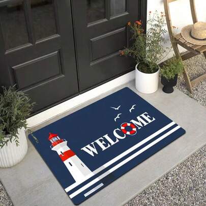 1件装灯塔迎宾门垫，水晶绒材质，入口垫，小地毯，迎宾垫，地毯，门垫，户外门垫，厨房地毯，家居装饰，前门垫，小地毯，户外垫，家居装饰，地毯，花园地毯，可水洗地毯