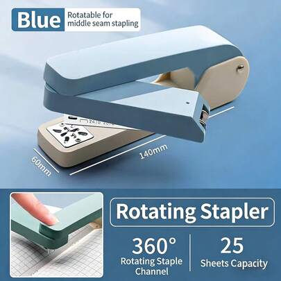 1 ชิ้น เครื่องเย็บกระดาษหมุนได้ 360°, เครื่องเย็บกระดาษสำหรับงานหนักสำหรับนักเรียน, สำนักงาน, ใช้ในบ้าน, ประหยัดแรง