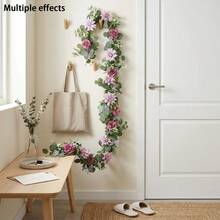 1/2pcs Purple Artificial Rose Vine 70.86 Inch Spring Hanging Floral Garland, Green Eucalyptus Plant Wreath With Butterflies, Suitable For Wedding Party Arch Backdrop, Garden Porch Wall Staircase Fireplace Dining Table Home Decor, Mother's Day Gift - Laser Butterfly Vine - Rose Purple - View 7