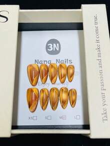 1包/10片 - 炫彩铜金猫眼尖头美甲贴片 | 金属质感奢华可佩戴亚克力美甲贴片 - 咖啡棕 - 查看 8