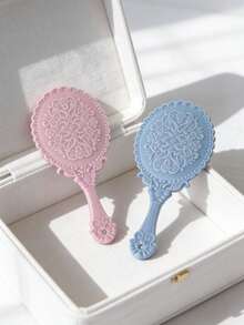 Solid Color Minimalist Handheld Mirror, Featuring Elegant Floral Pattern, Ideal Gift For Mom, Bride, Daughter, Suitable For Christmas, Wedding, Mother's Day, New Year, Friendly Gift For Women, Applicable For Dating, Party, Classroom, Indoor And Outdoor Scenarios - Multicolor - View 5