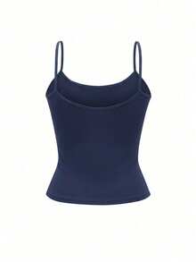 Vaiaye 女士时尚内衣风上衣，春夏条纹印花圆领修身休闲度假性感吊带背心，适合海滩度假和日常休闲穿着。 - 藏青色 - 查看 4