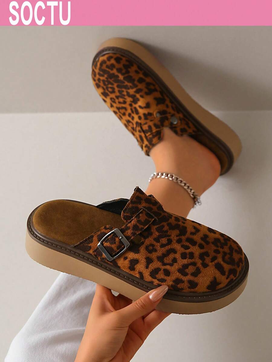 Women's Spring New Round Toe Thick Sole Comfortable Slip-On Casual Versatile Mules - Mocha Brown - View 1