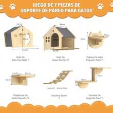 HUONIU Repisas para Gatos Pared Escalador De Gatos De Madera Estable 8 Piezas Escalador para Gato con Casa para Gatos Puente Árbol Escalones Y Rascador para Paredes Pequeñas y Grandes - como en la foto - Ver 2